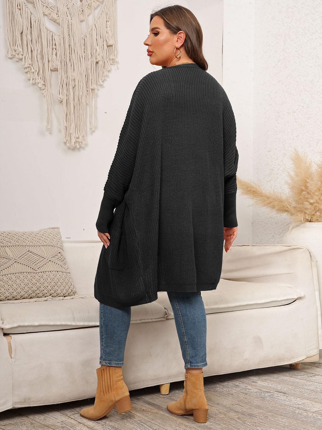 Plus Size Open Front Cardigan With Pockets Carauana Store