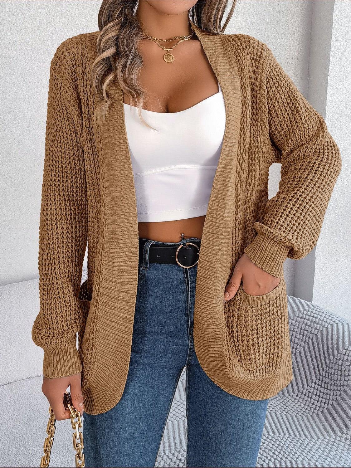 Open Front Long Sleeve Cardigan with Pockets Carauana Store