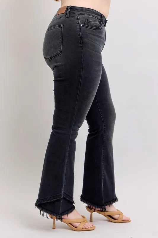 Judy Blue Full Size High Waist Flare W/ Mock Fray Tulip Hem Plus Size Carauana Store