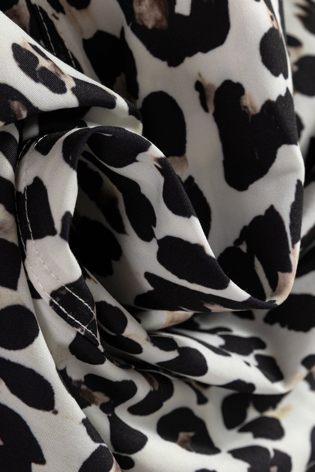 Multicolour Button Striped Collar Leopard Print Long Sleeve Flared Dress