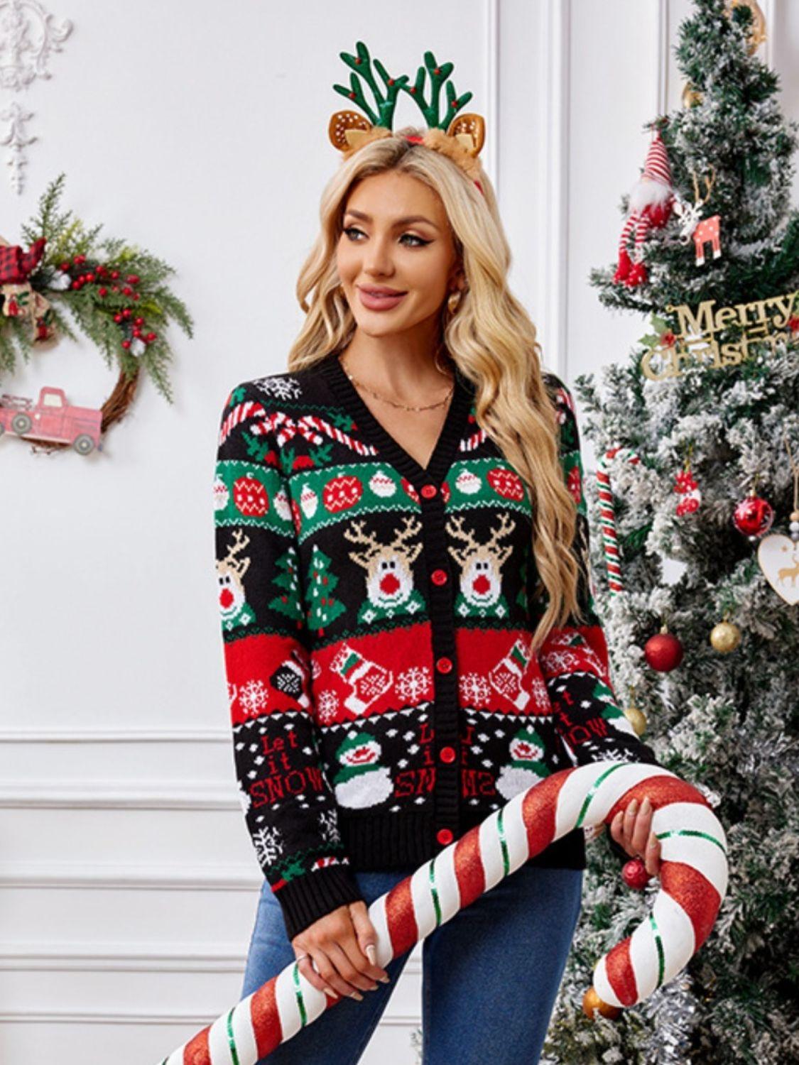 Reindeer Button Up Long Sleeve Cardigan Carauana Store