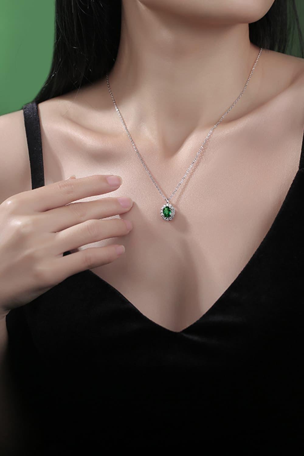 1.5 Carat Lab-Grown Emerald 925 Sterling Silver Necklace Carauana Store