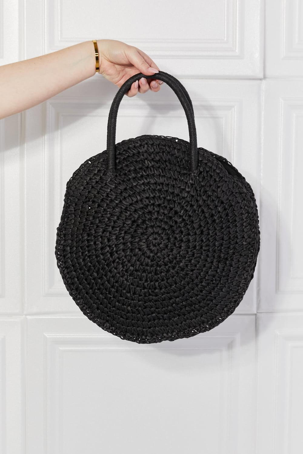 Justin Taylor Beach Date Straw Rattan Handbag in Black Carauana Store