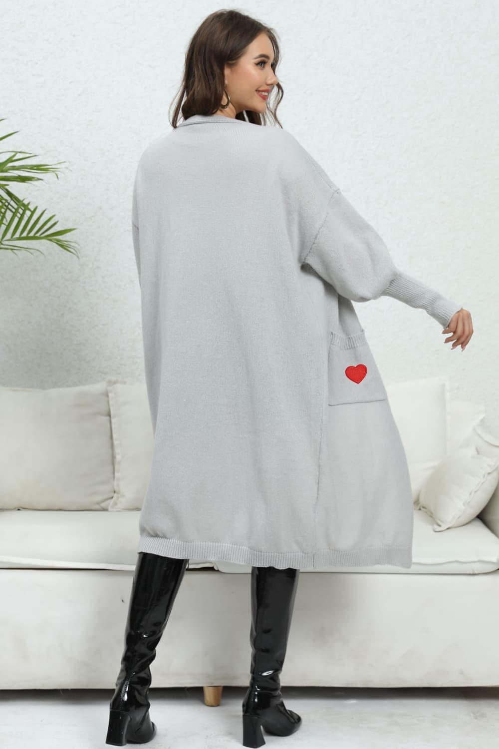 Lantern Sleeve Open Front Pocketed Cardigan Carauana Store