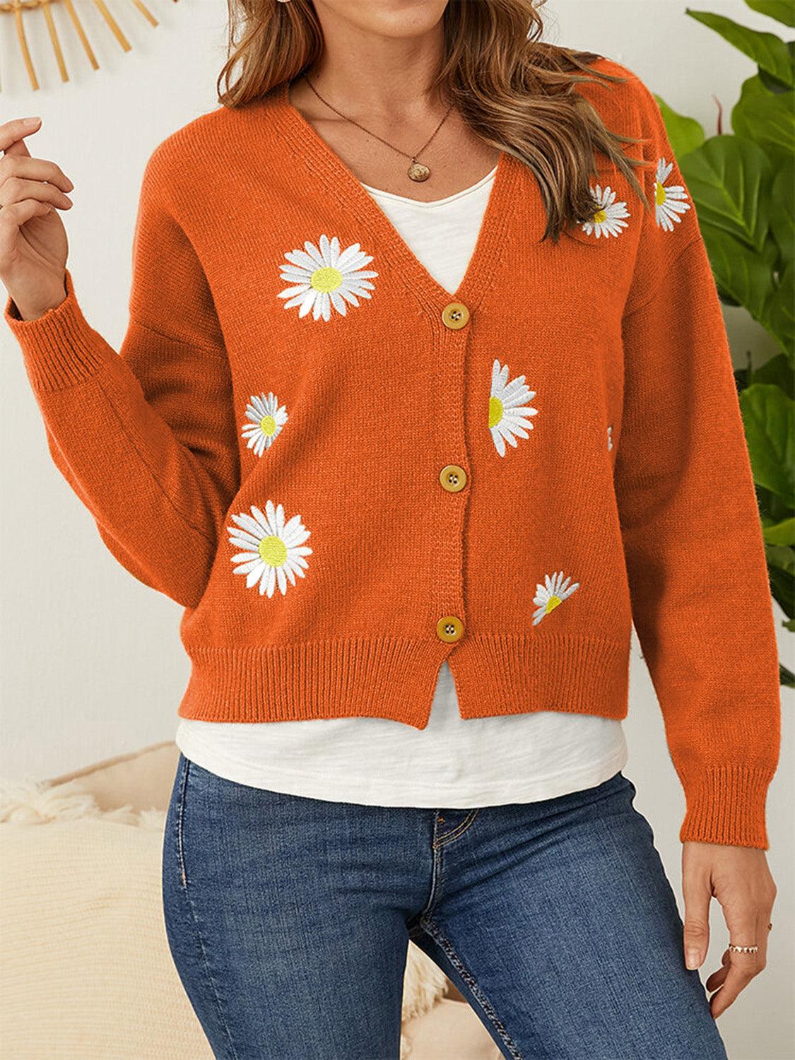 Flower Button Front Dropped Shoulder Cardigan Carauana Store