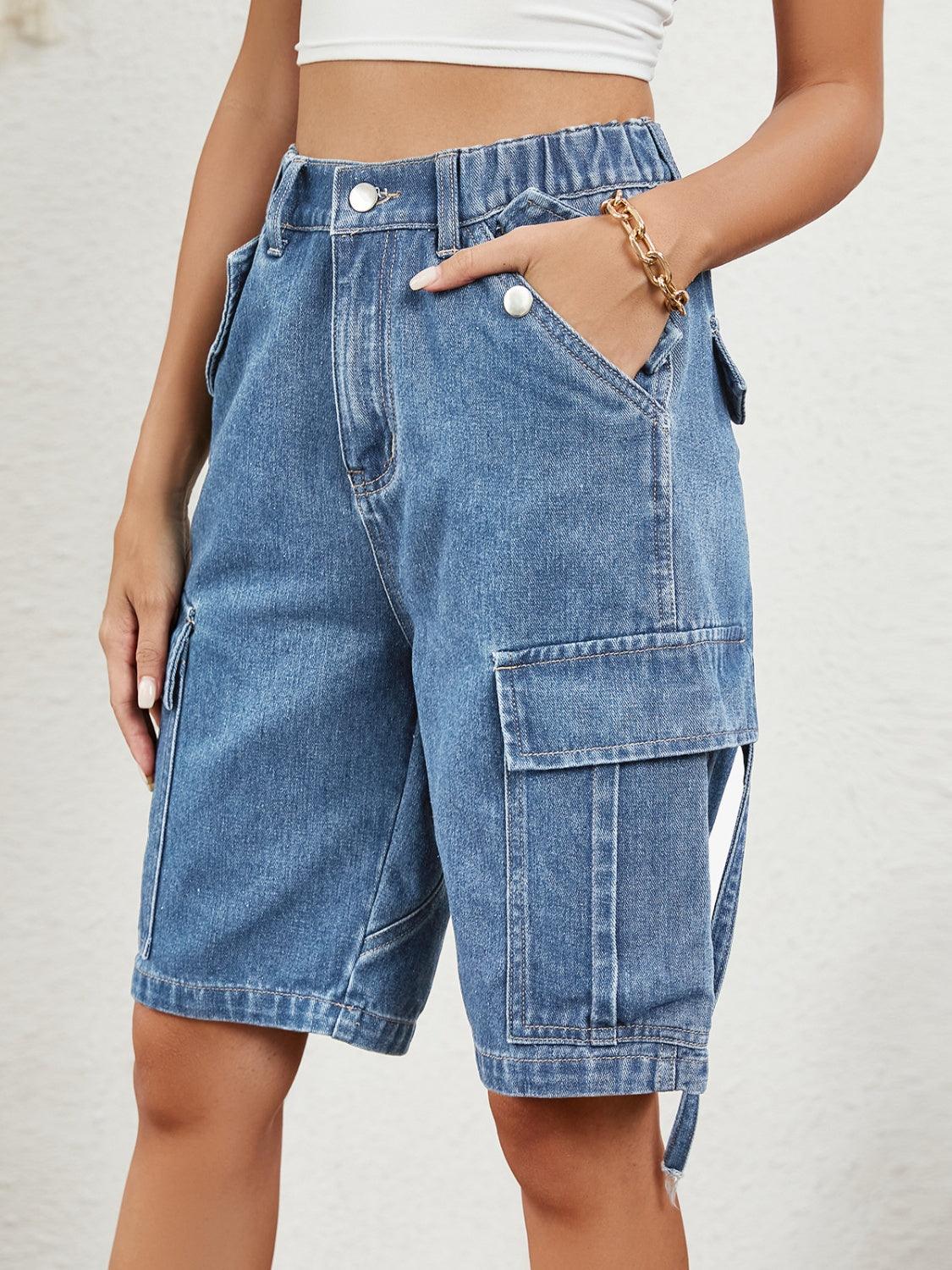 High Waist Denim Shorts with Pockets Carauana Store