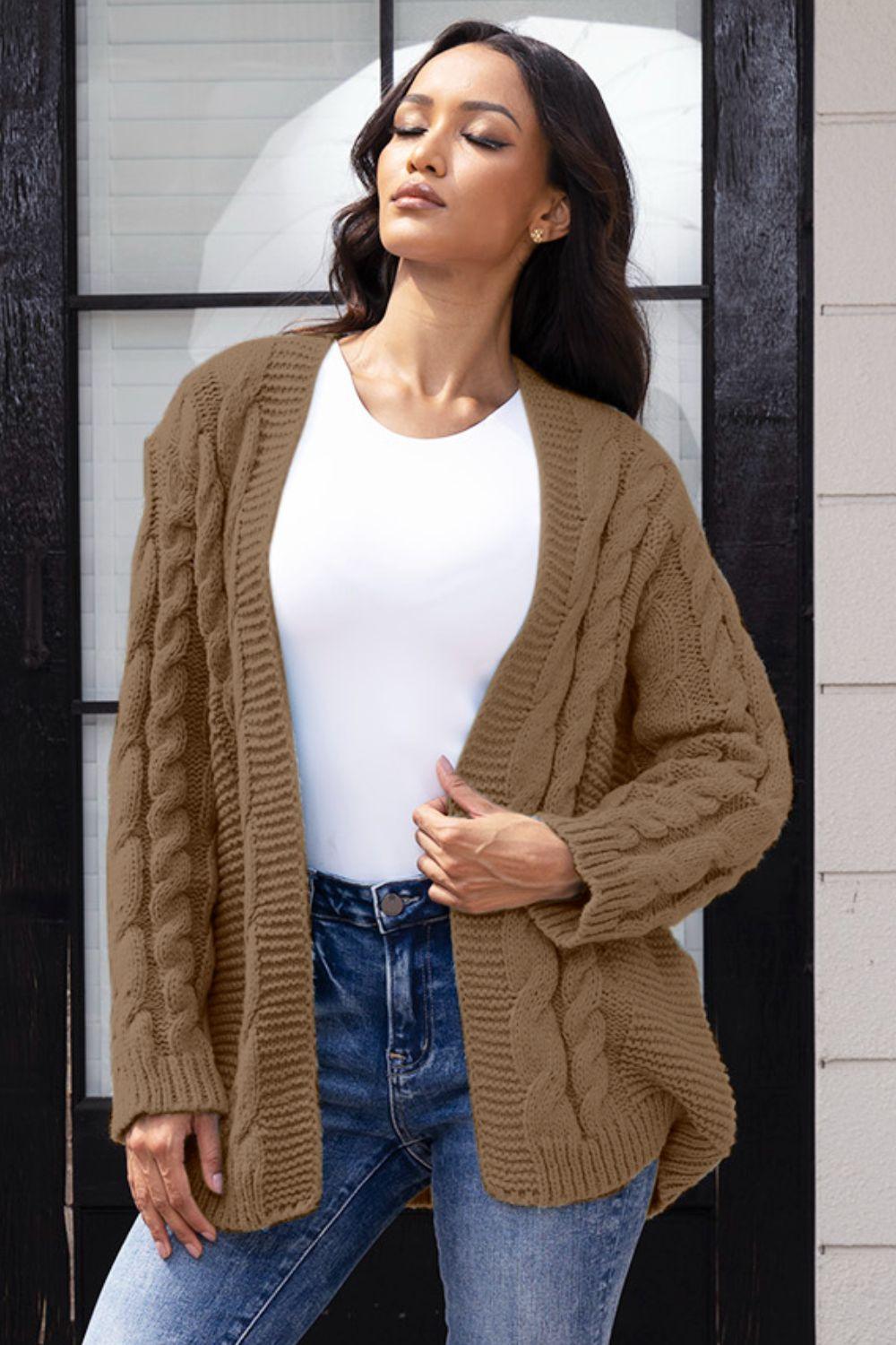 Open Front Cable-Knit Cardigan Carauana Store