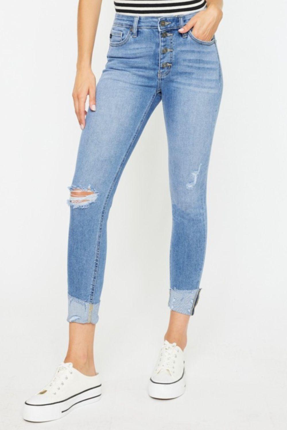 Kancan Distressed Cat's Whiskers Button Fly Jeans Carauana Store