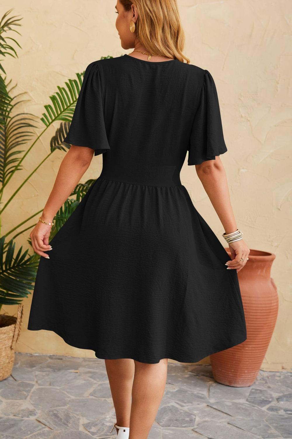 Ruched Surplice Short Sleeve Dress Carauana Store