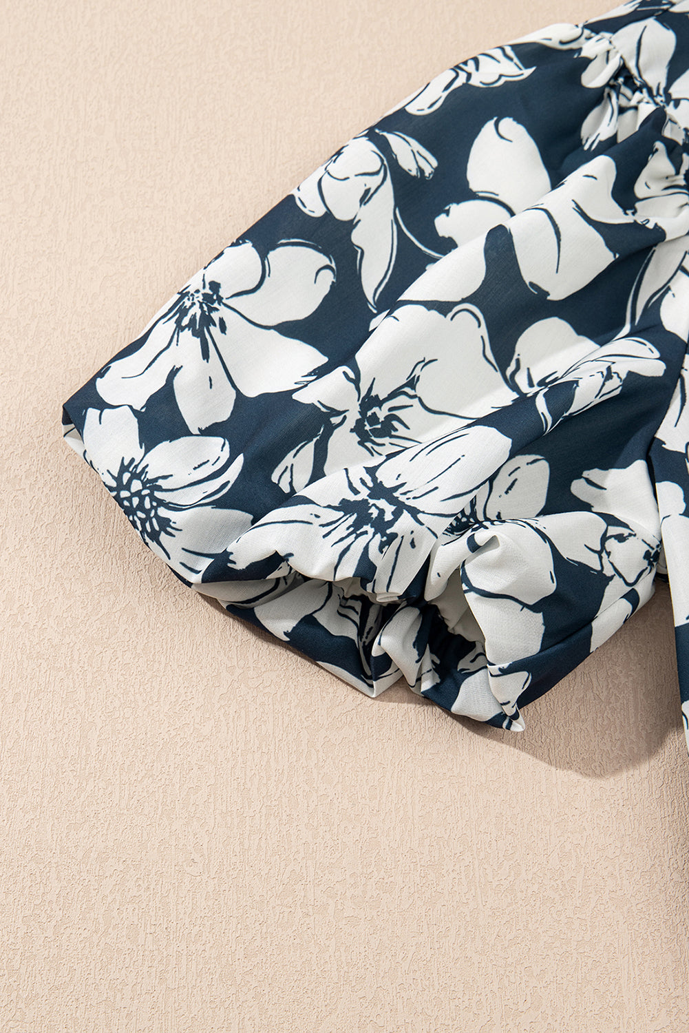 Blue Floral Short Puff Sleeve Summer Shirt