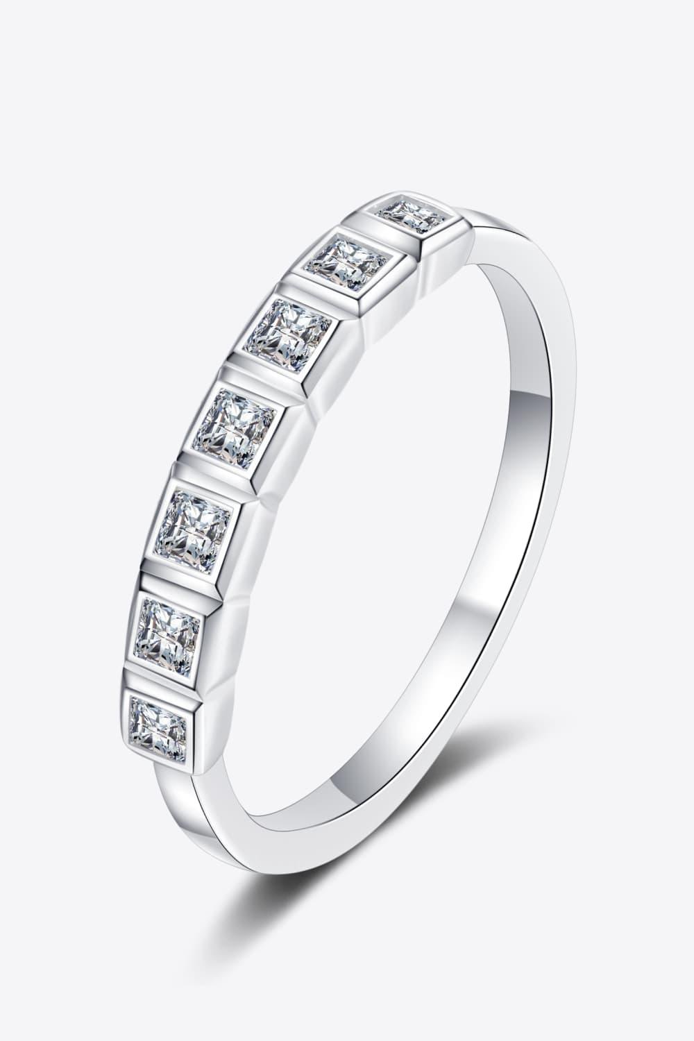 Moissanite Rhodium-Plated Half-Eternity Ring Carauana Store