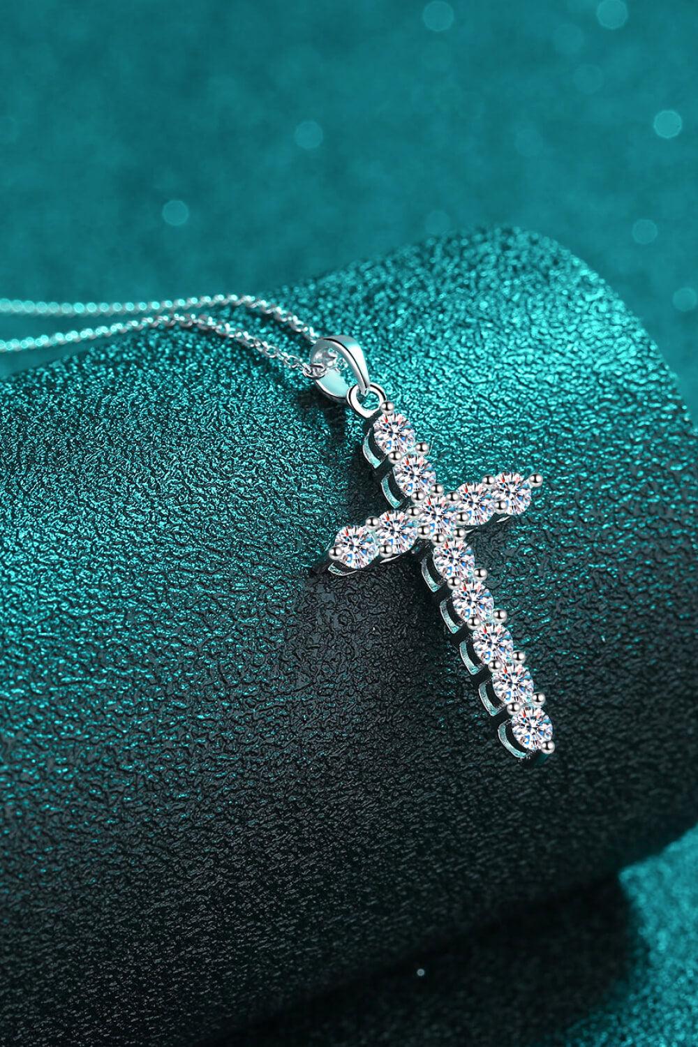 Adored 925 Sterling Silver Cross Moissanite Necklace Carauana Store