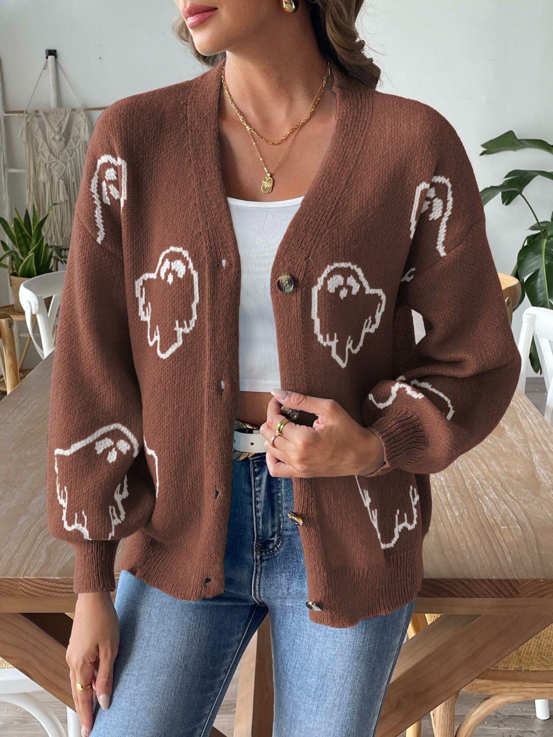 V-Neck Dropped Shoulder Cardigan Carauana Store