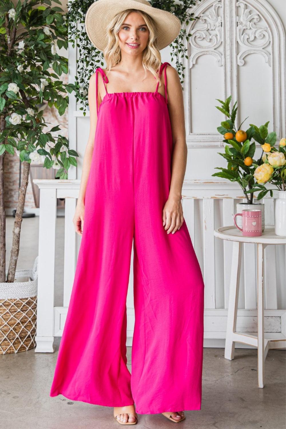 Veveret Pocketed Spaghetti Strap Wide Leg Jumpsuit Carauana Store