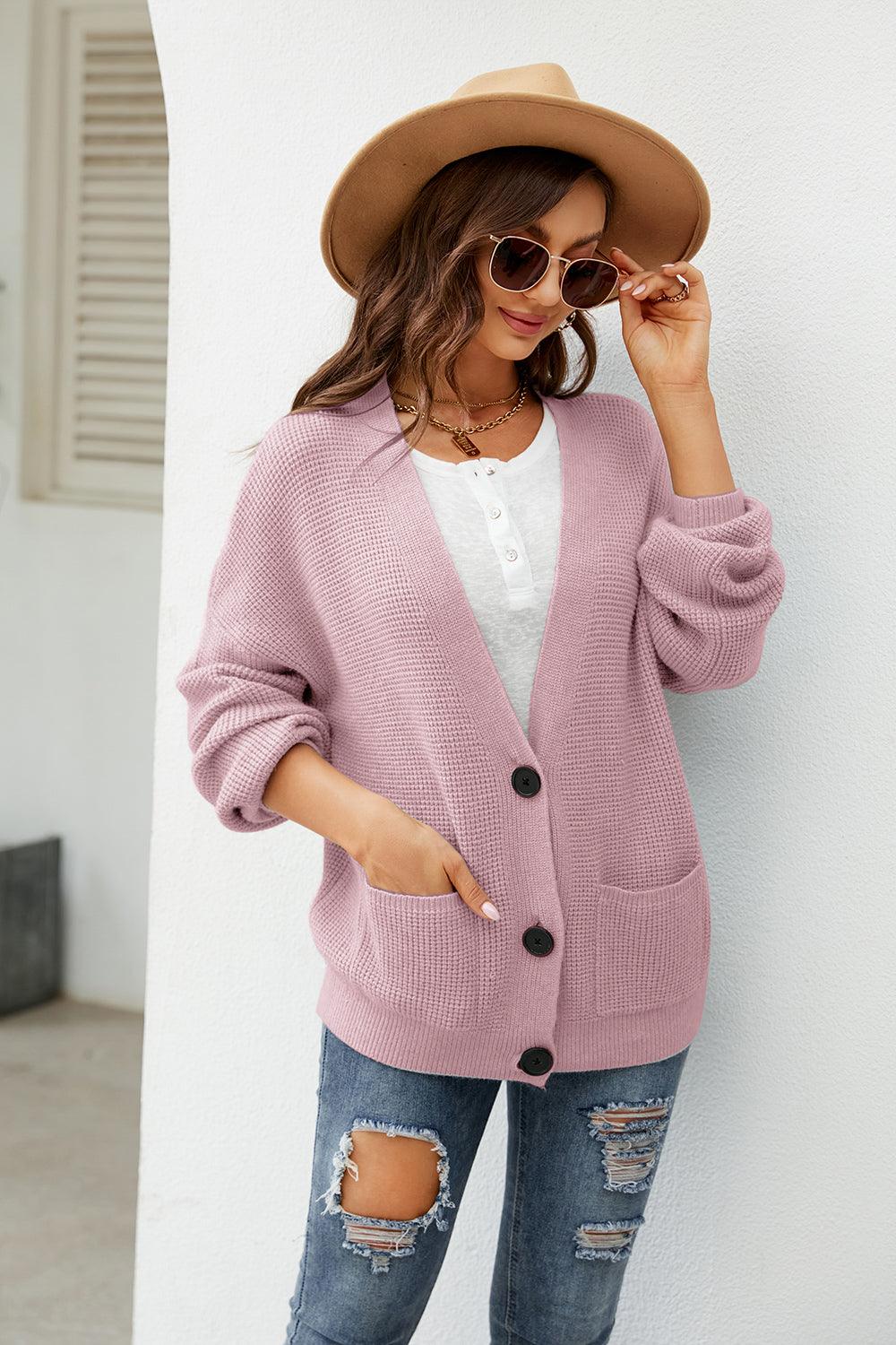Button Up Drop Shoulder Long Sleeve Cardigan Carauana Store