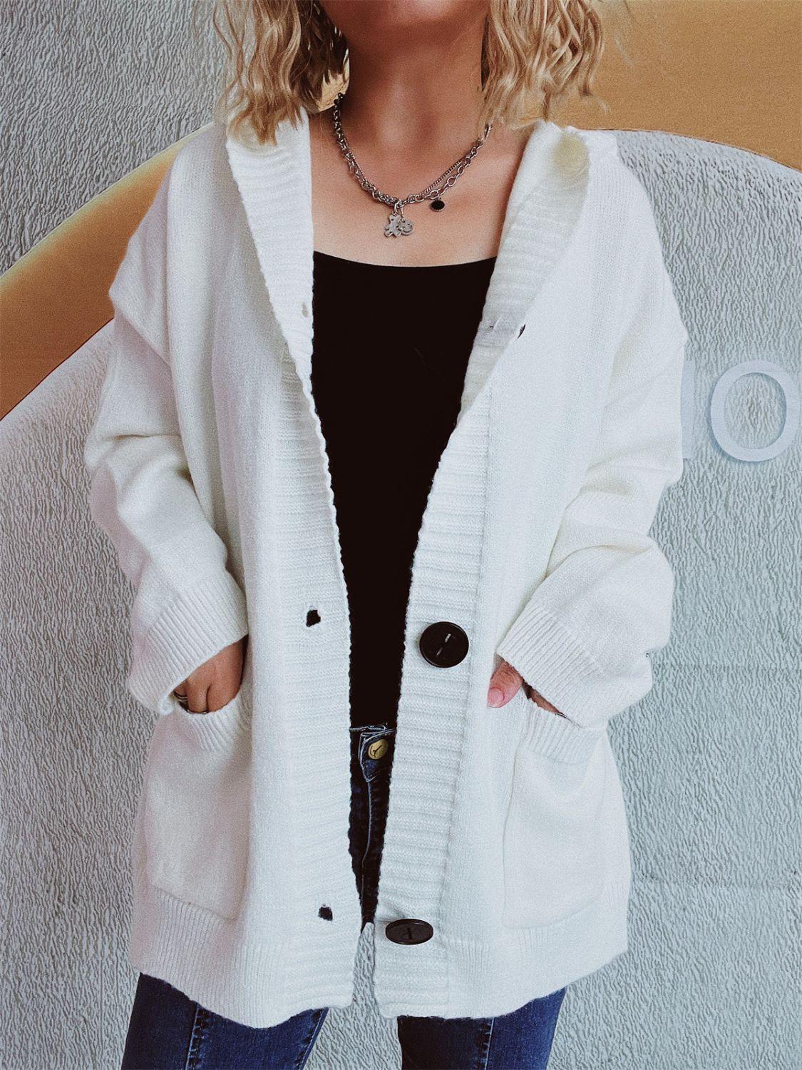 Dropped Shoulder Long Sleeve Hooded Cardigan Carauana Store