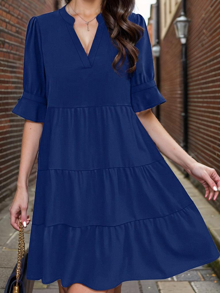 Tiered Notched Half Sleeve Dress Carauana Store