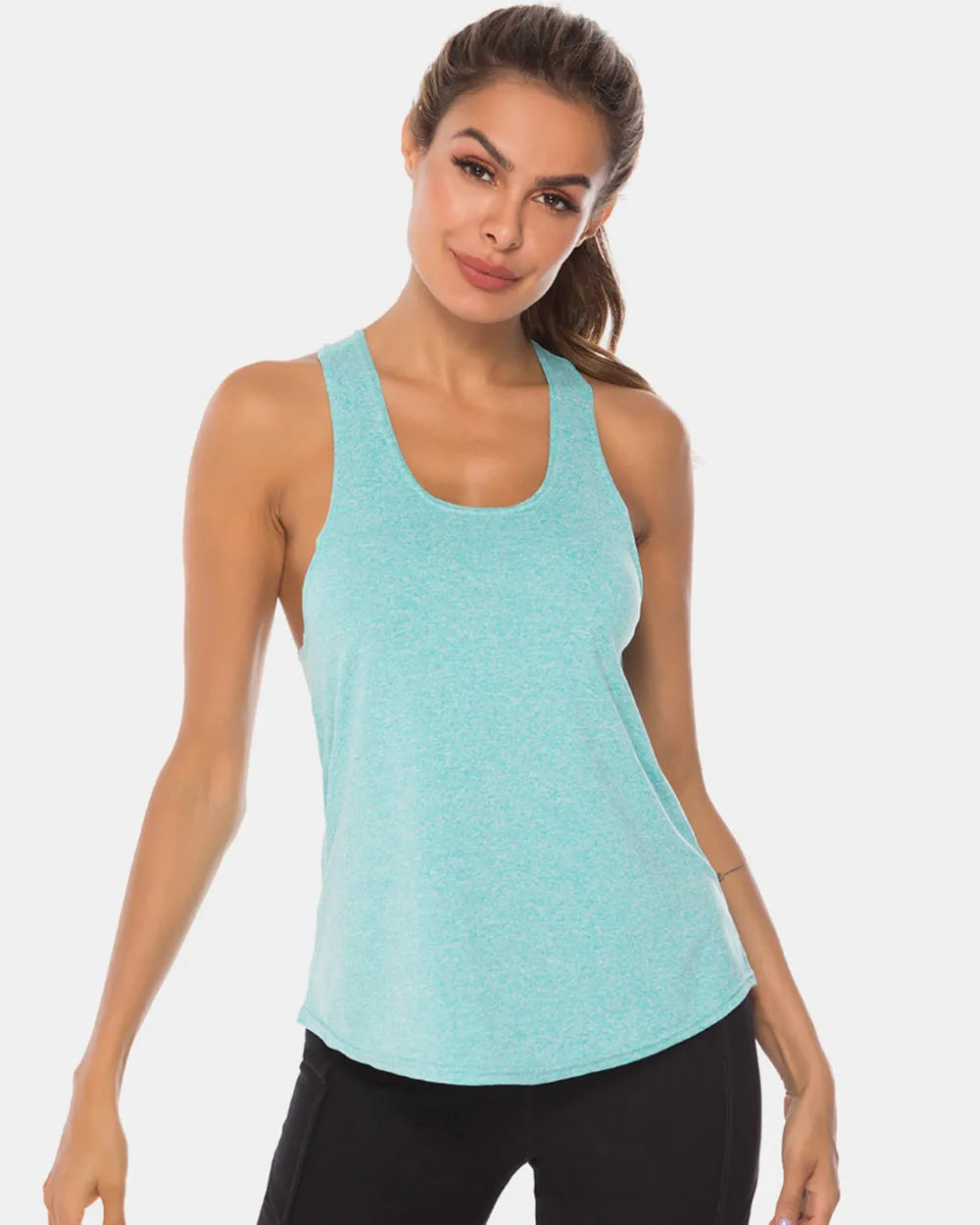 Full Size Scoop Neck Wide Strap Active Tank Carauana Store