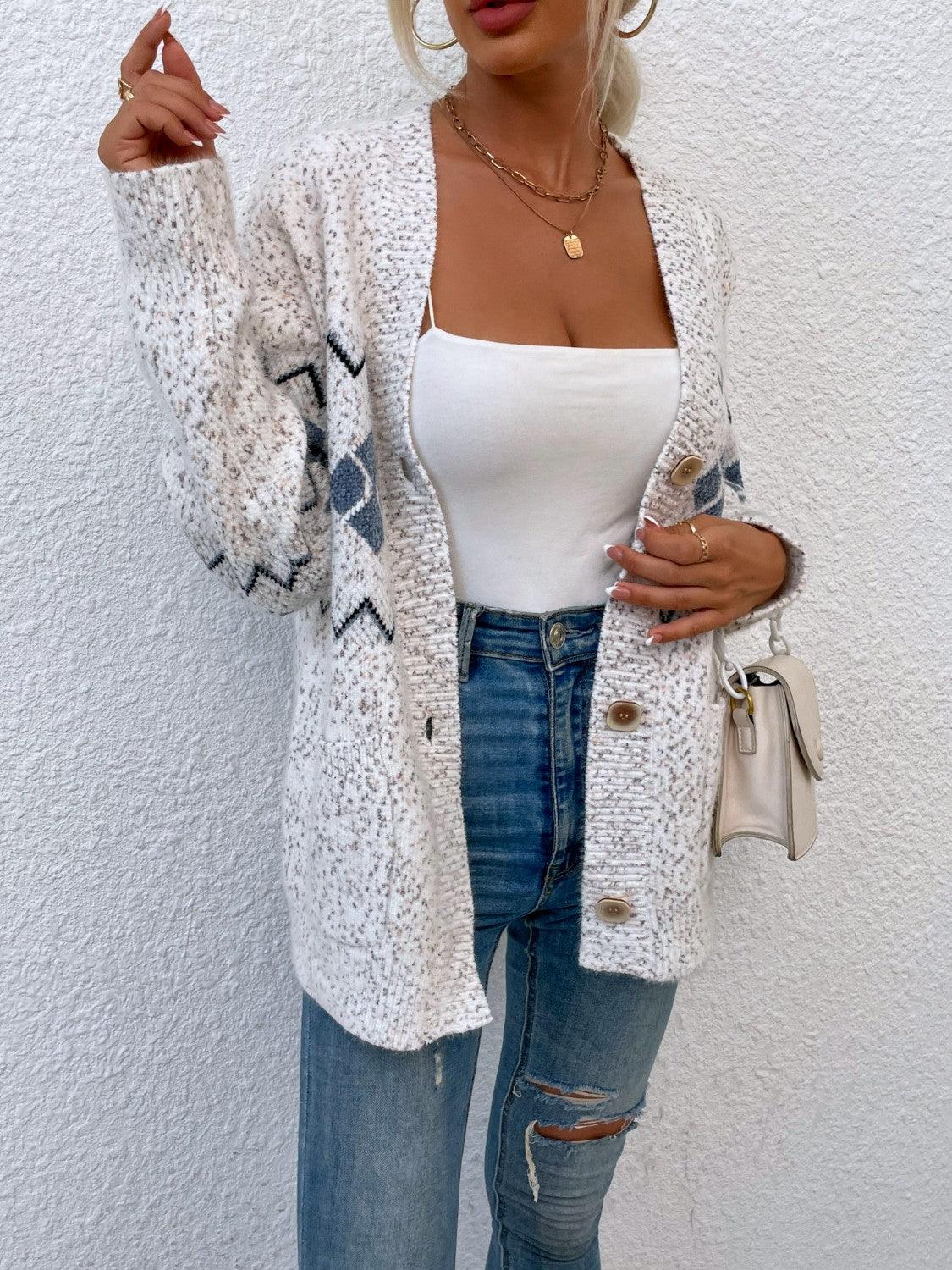 Heathered Pocketed Button Up Cardigan Carauana Store