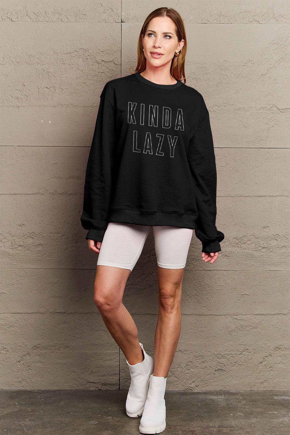 Simply Love Full Size KINDA LAZY Round Neck Sweatshirt Carauana Store