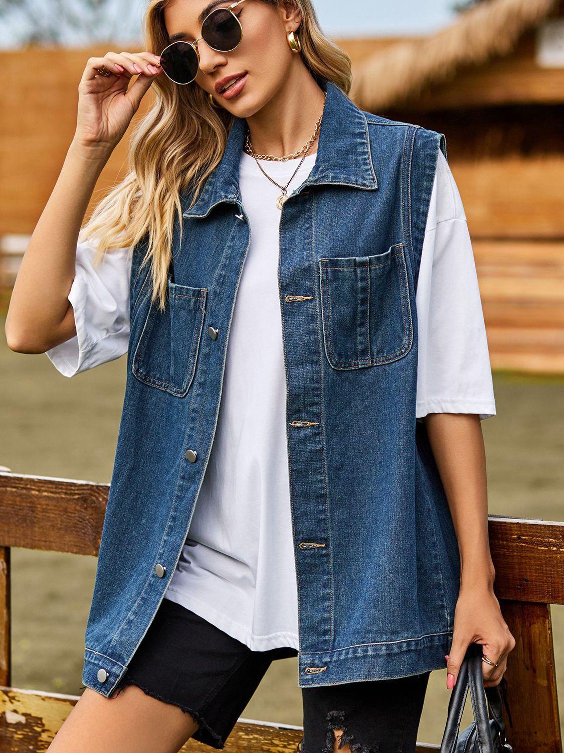Button Down Denim Vest Carauana Store