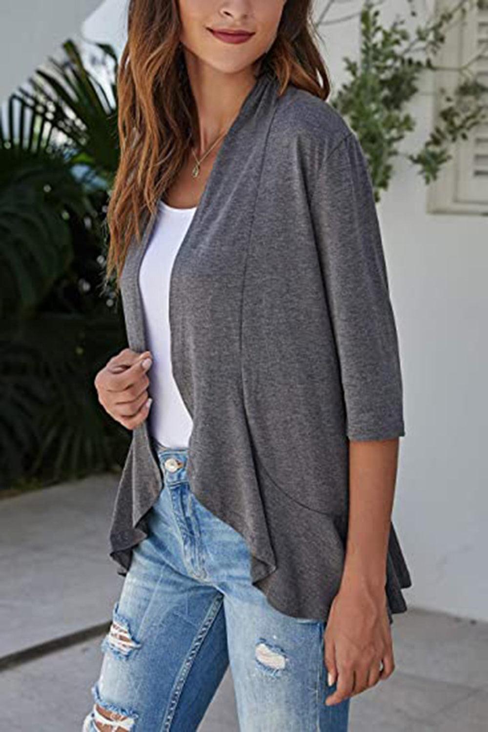 Open Front Three-Quarter Sleeve Cardigan Carauana Store