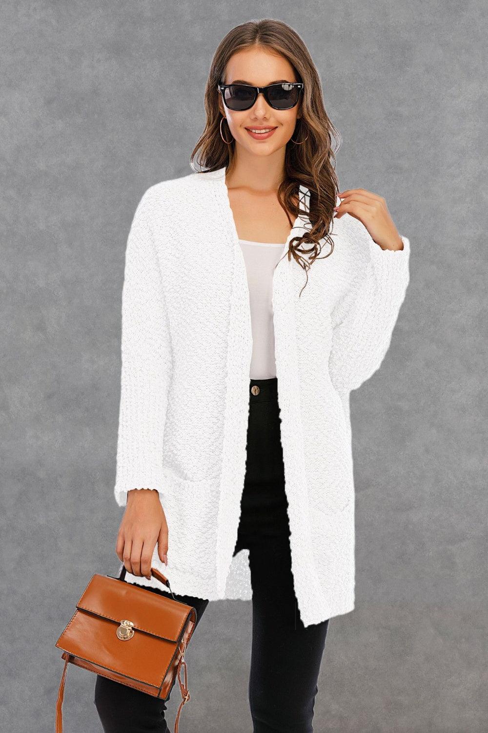 Angel Wings Pocketed Open Front Long Sleeve Cardigan Carauana Store