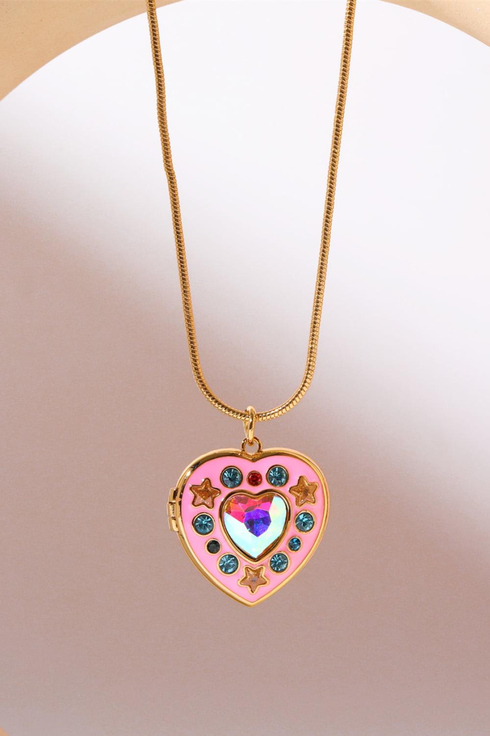 Rhinestone Decor Heart Box Pendant Necklace Carauana Store