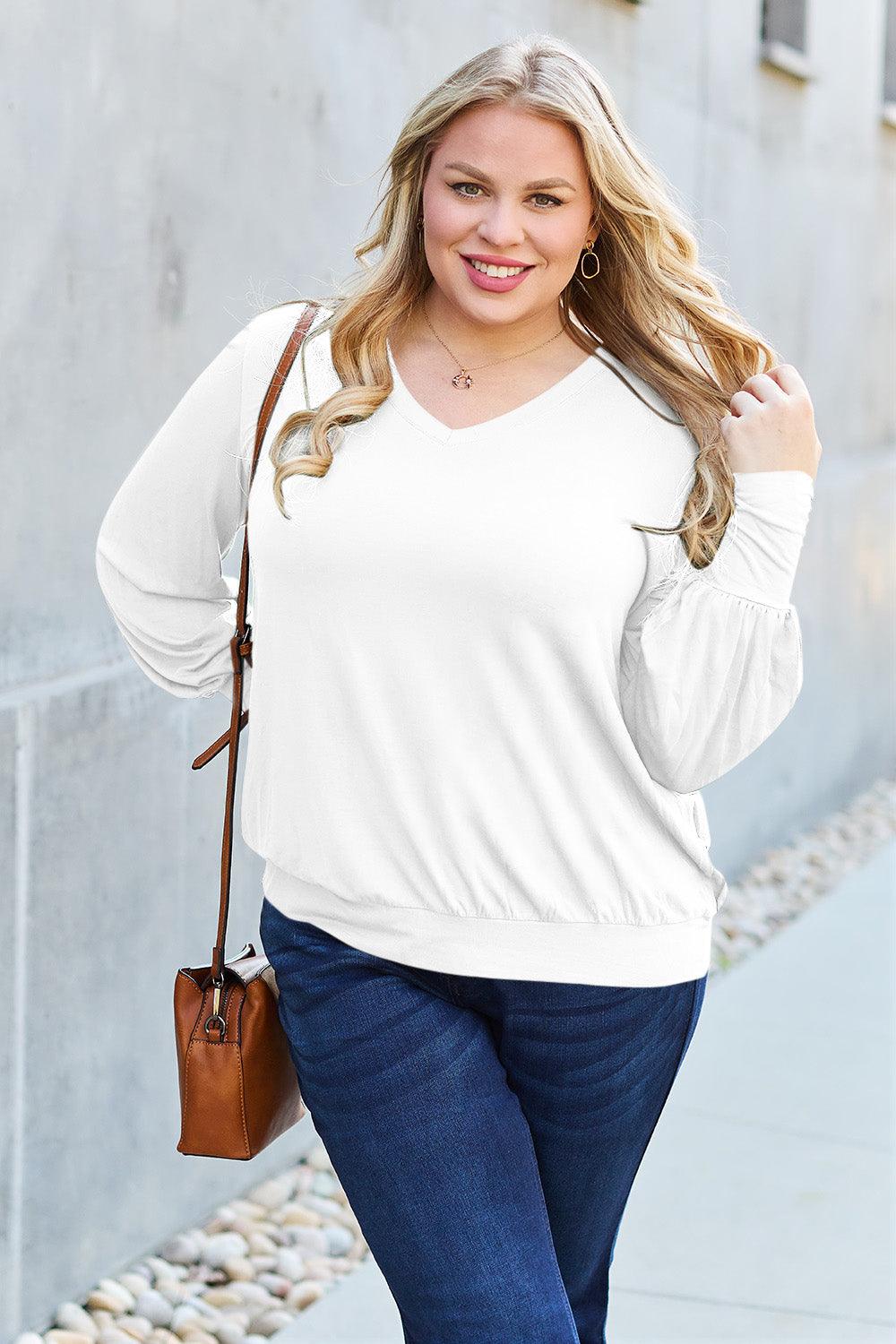Basic Bae Full Size V-Neck Lantern Sleeve Blouse Carauana Store