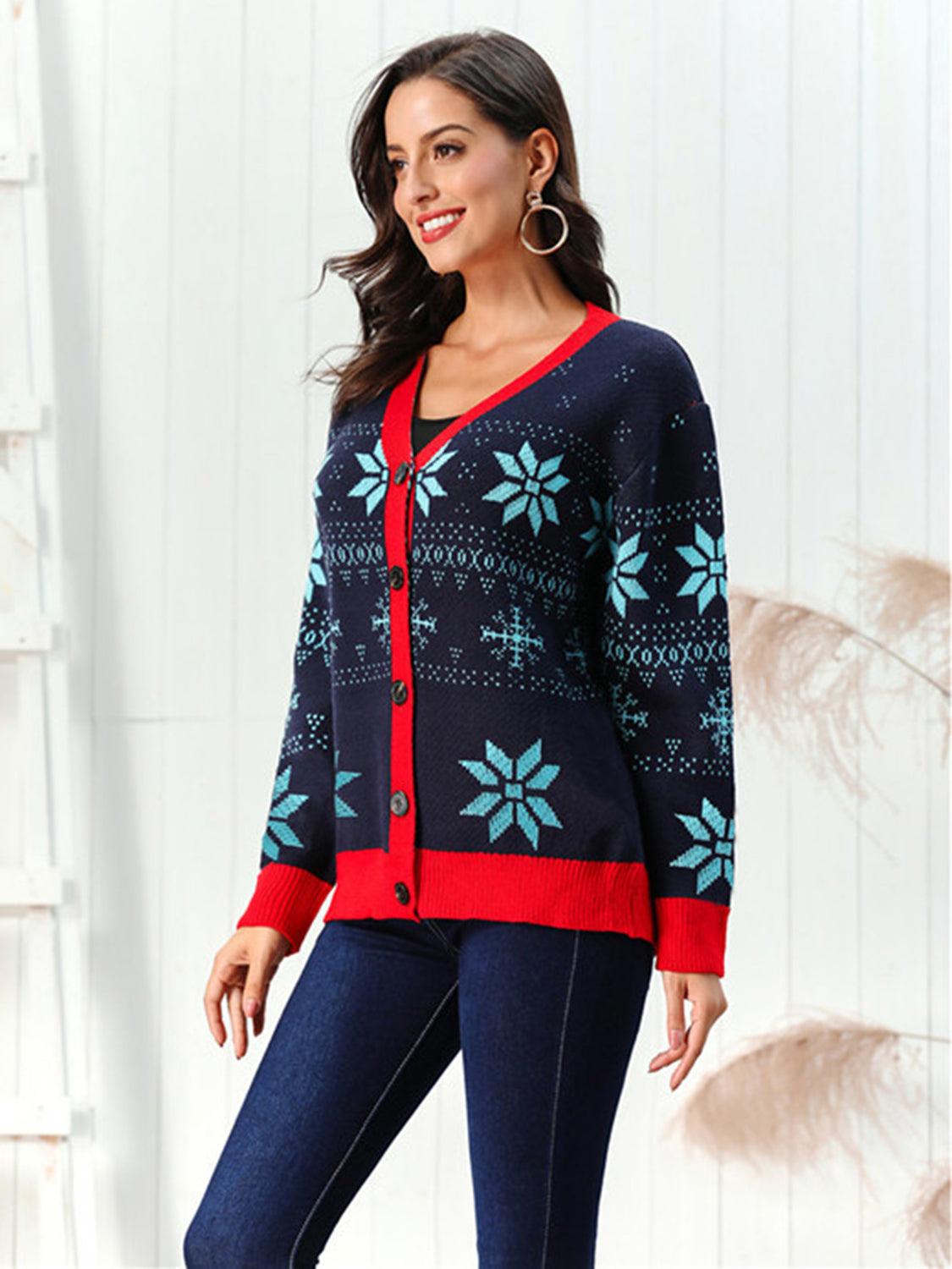 Snowflake Pattern Button Down Cardigan Carauana Store