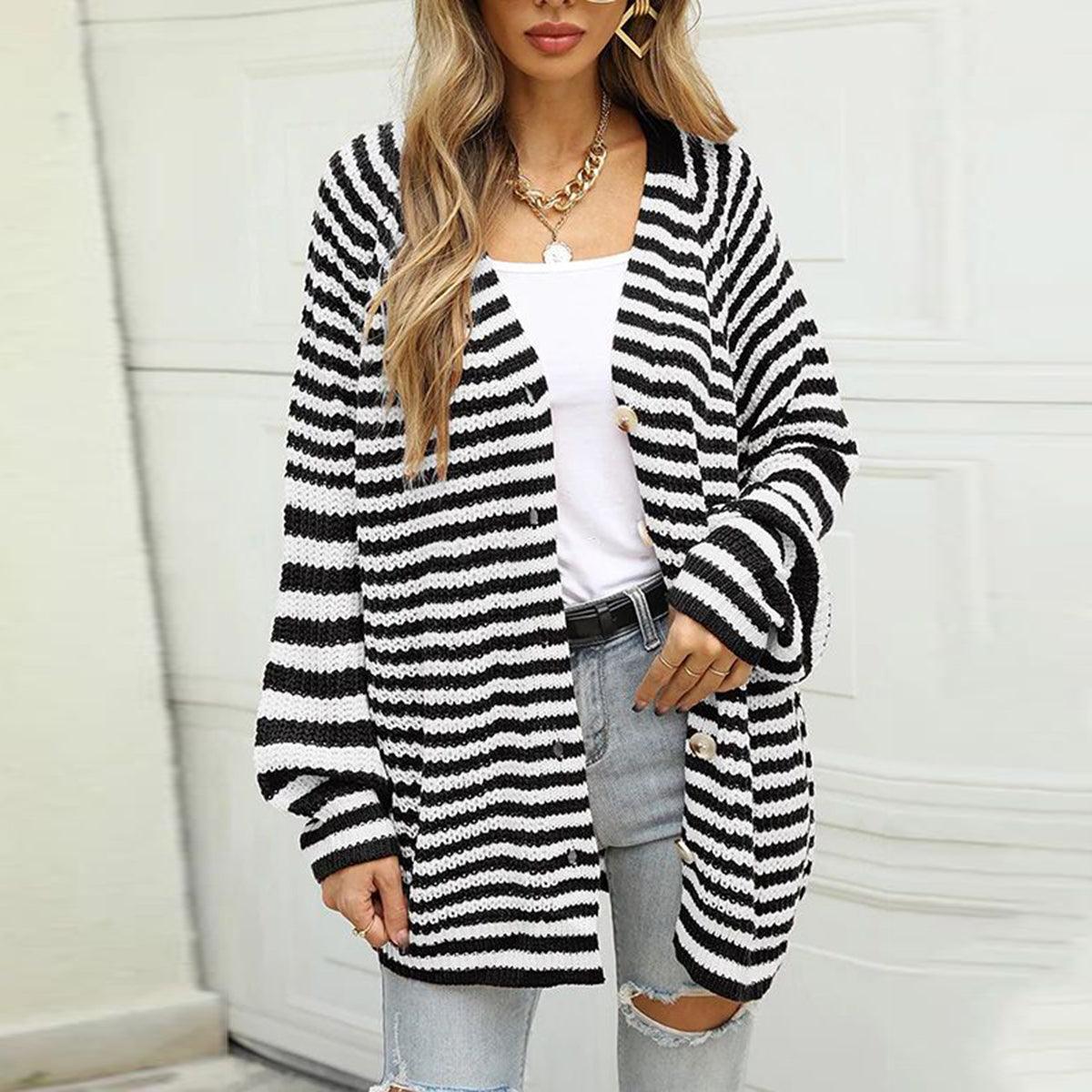 Striped Button Down Long Sleeve Cardigan Carauana Store