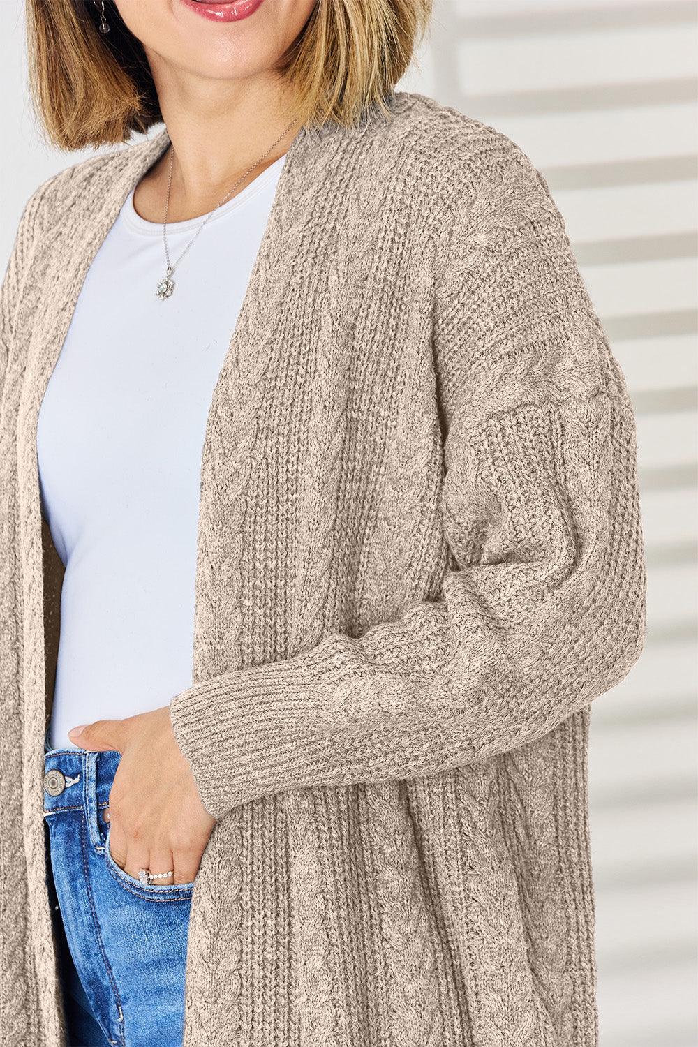 Cable-Knit Open Front Dropped Shoulder Cardigan Carauana Store