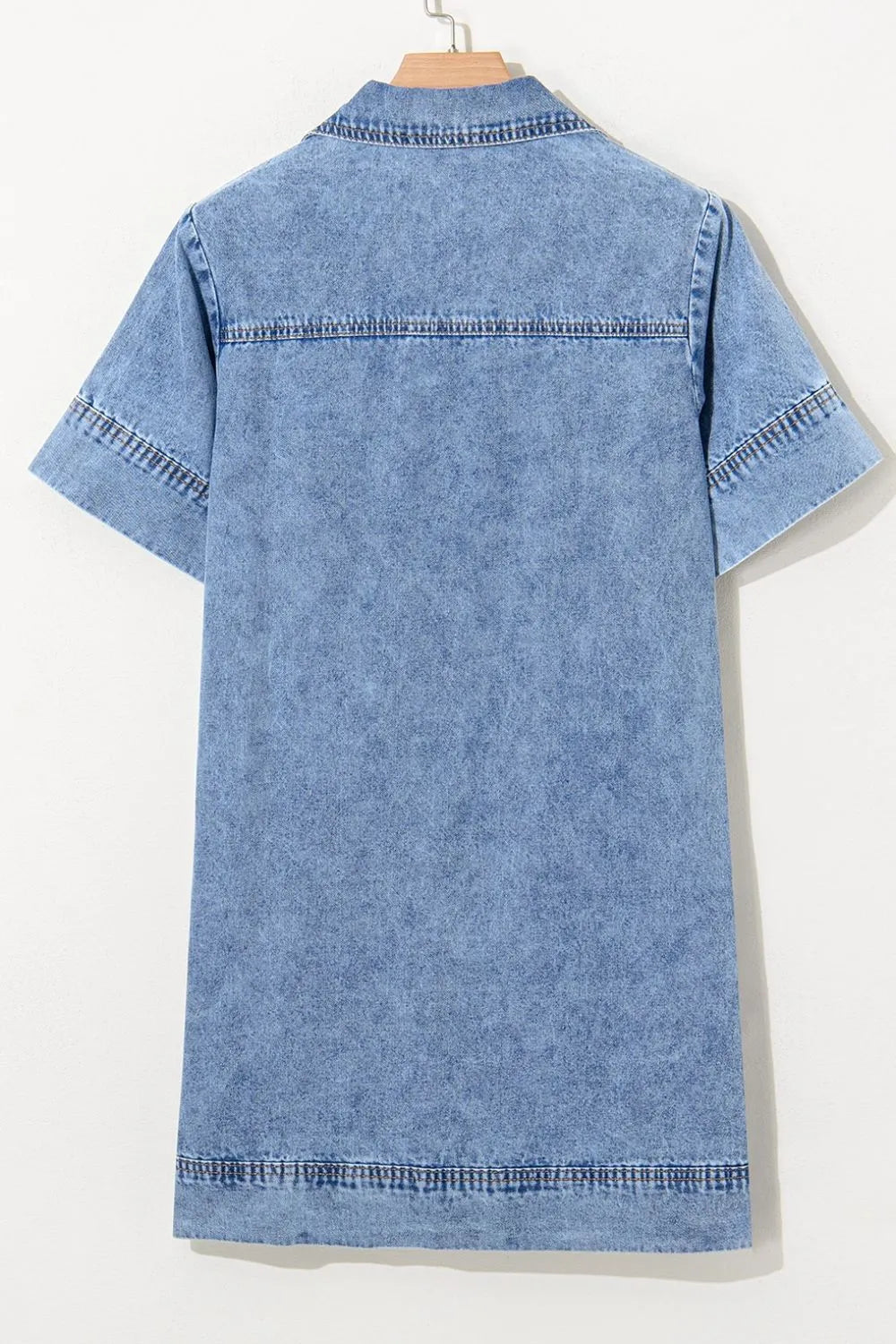 Short Sleeve Collared Patched Pocket Denim Mini Dress Carauana Store