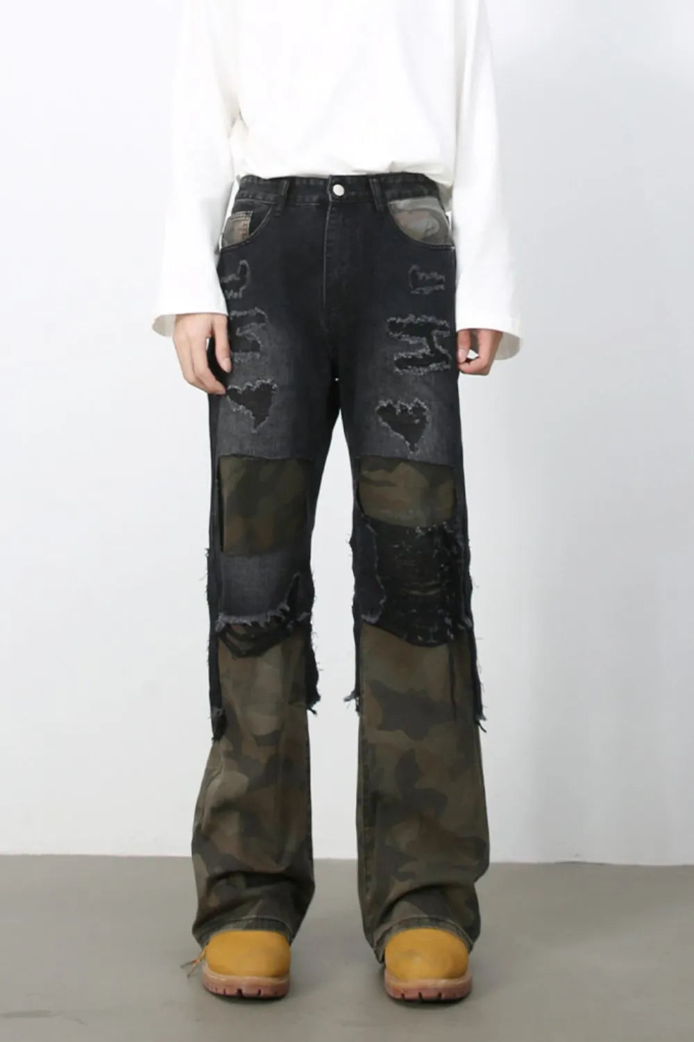 Men's Frayed Hem Camouflage Jeans Carauana Store