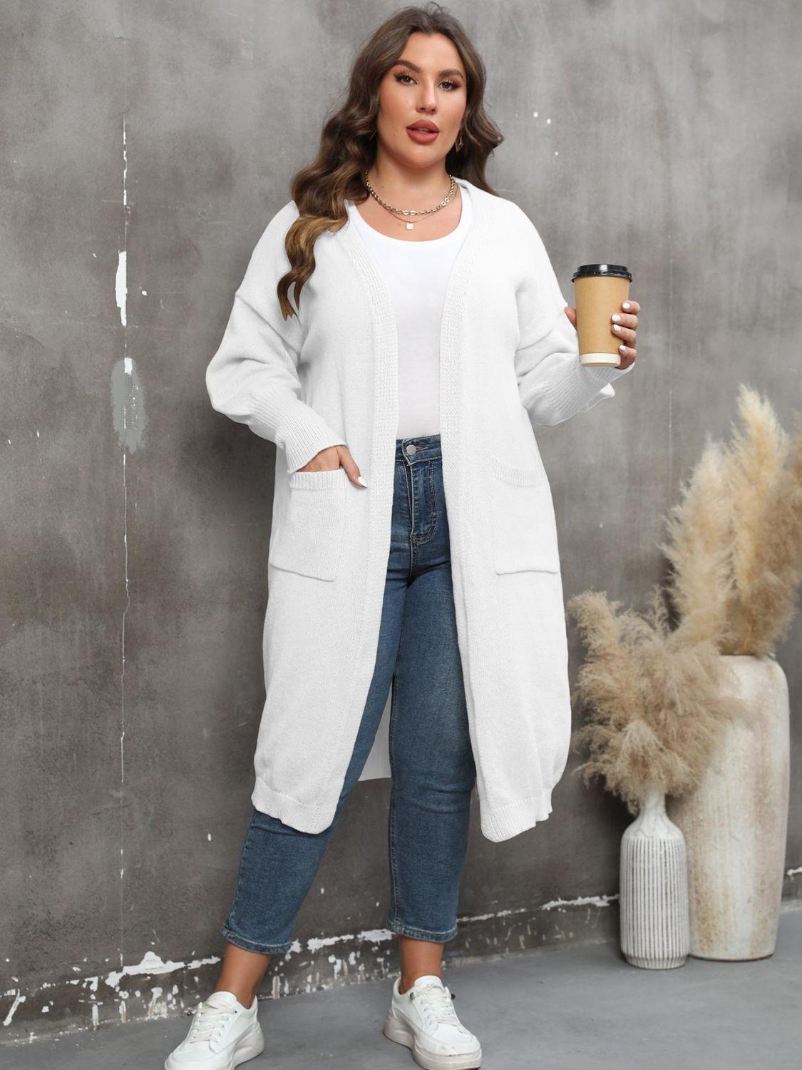 Plus Size Long Sleeve Pocketed Cardigan Carauana Store