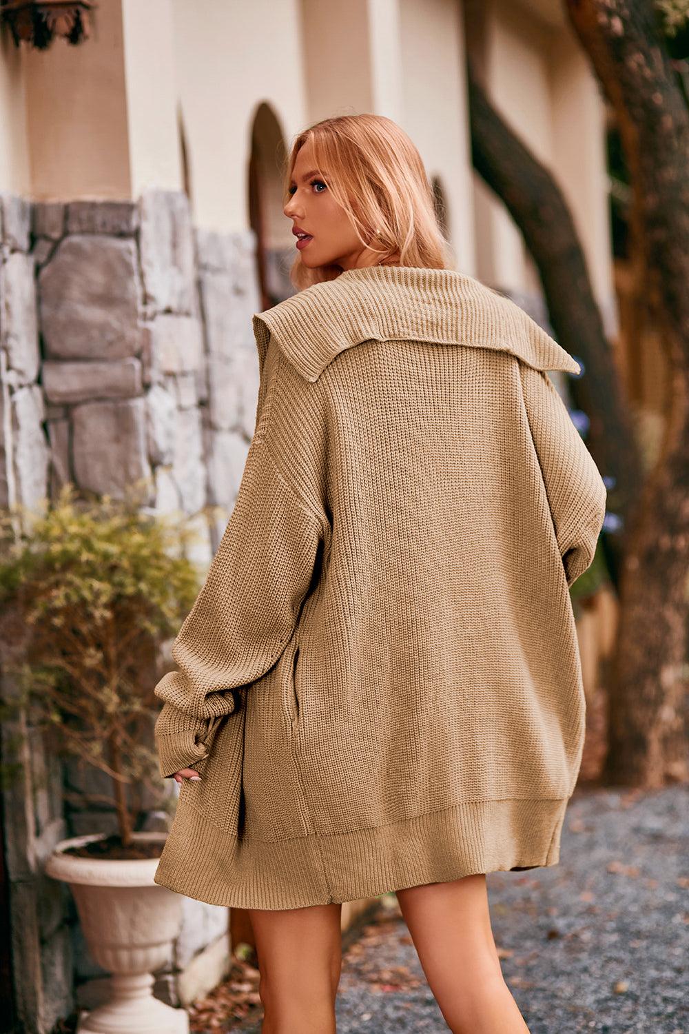 Collared Neck Button-Up Cardigan with Pockets Carauana Store