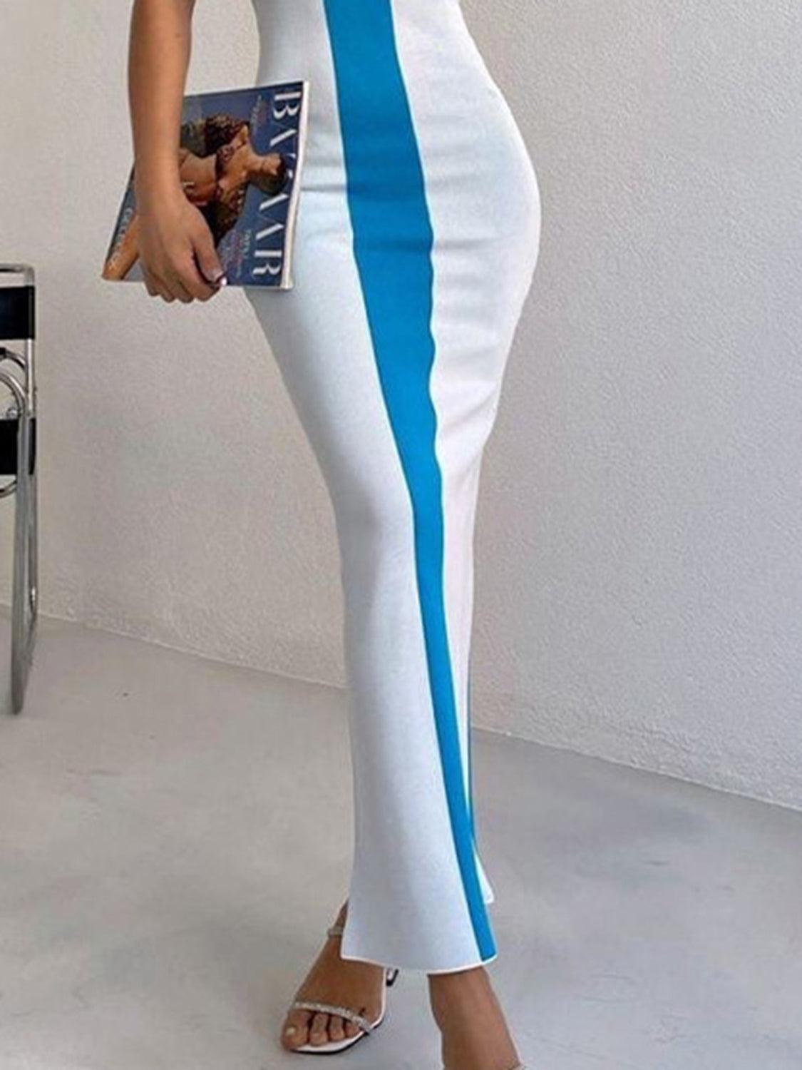 Contrast Wide Strap Slit Midi Dress Carauana Store