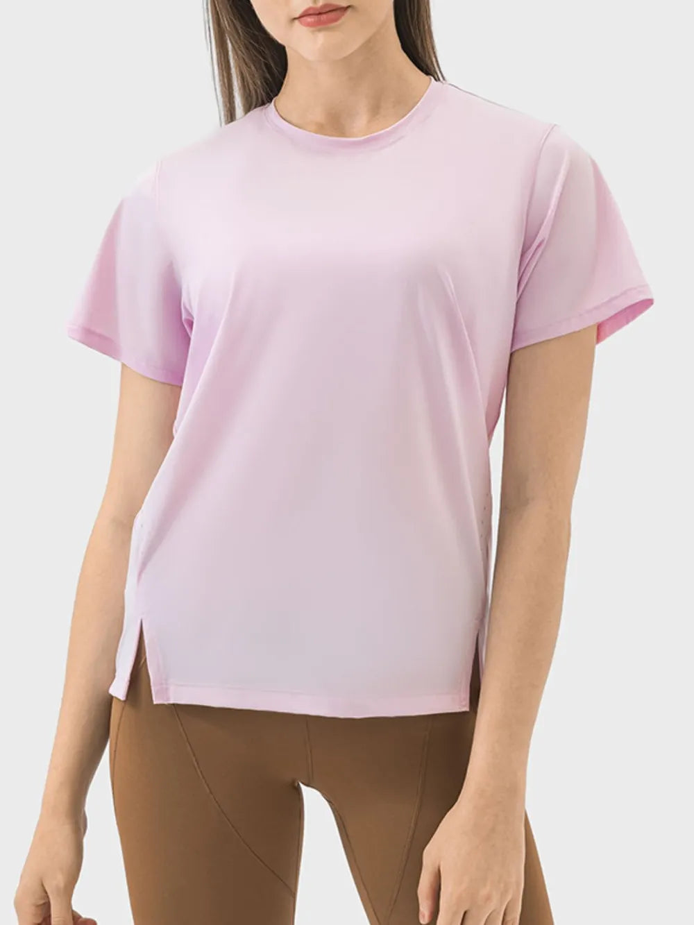 Millennia Slit Round Neck Short Sleeve Active T-Shirt Carauana Store