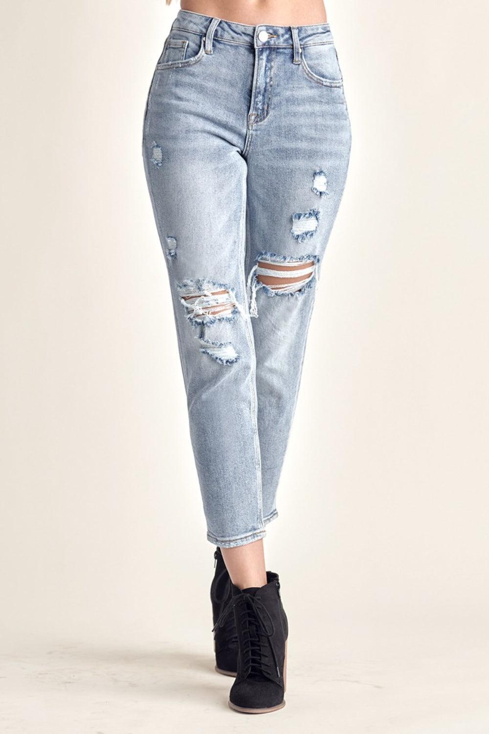 RISEN Distressed Slim Cropped Jeans Carauana Store