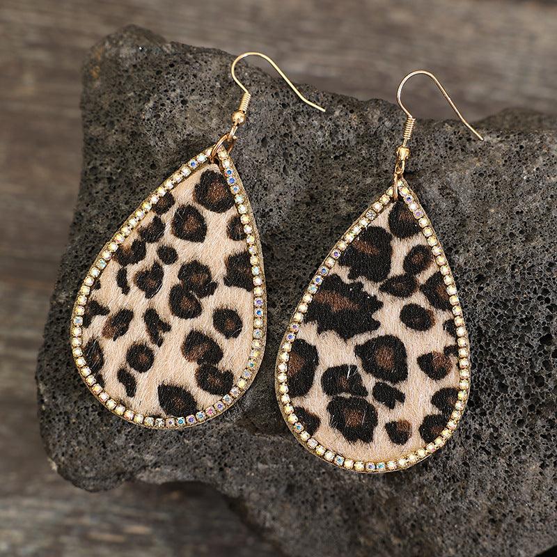 Zircon PU Leopard Teardrop Earrings Carauana Store