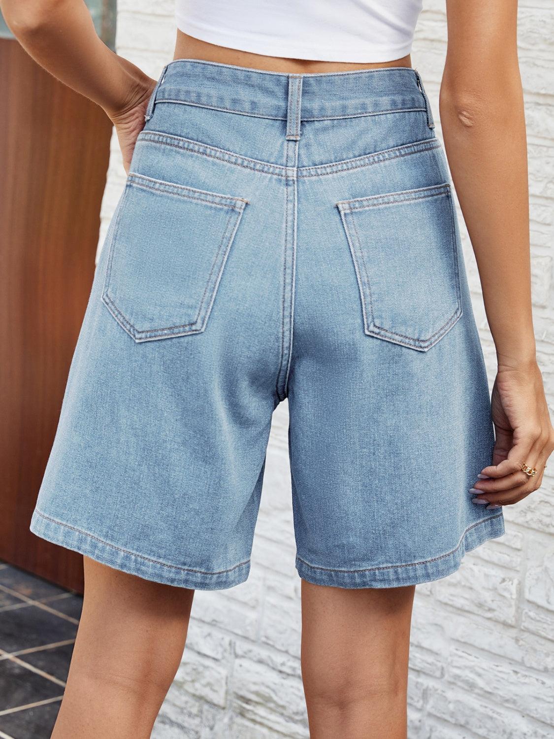 High Waist Denim Shorts with Pockets Carauana Store