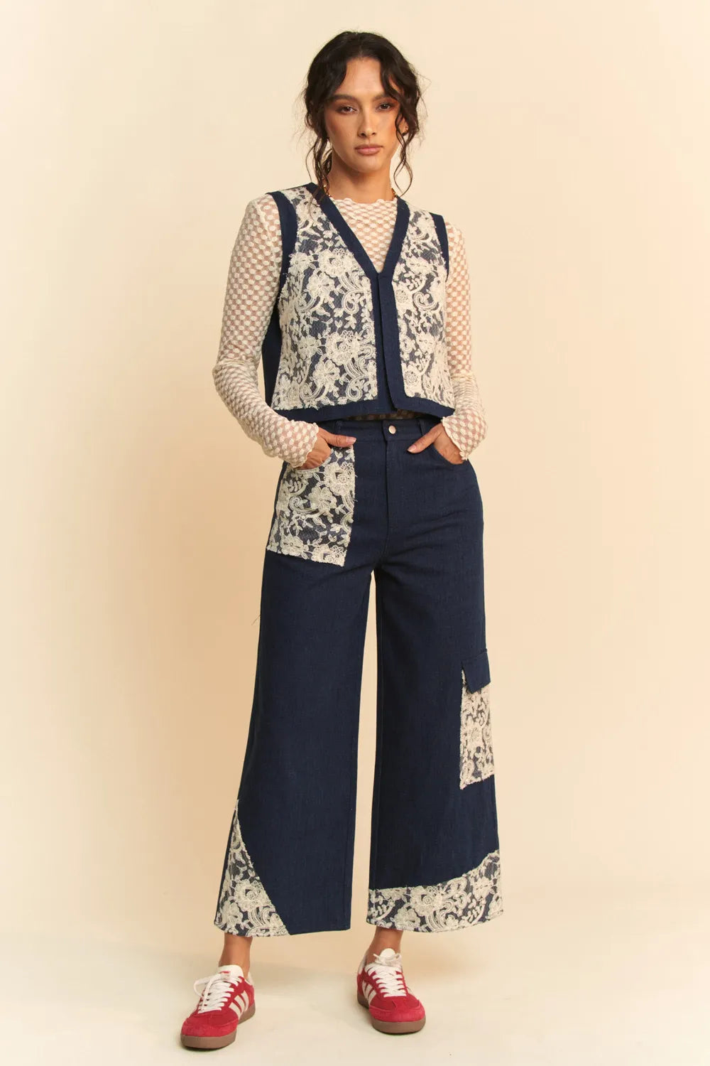 Davi & Dani Lace Applique Wide Leg Jeans Carauana Store