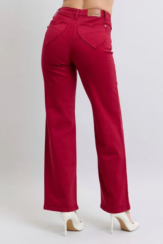 Judy Blue Full Size High Waist Heart Shaped Back Pockets 90's Straight Jeans Plus Size Carauana Store