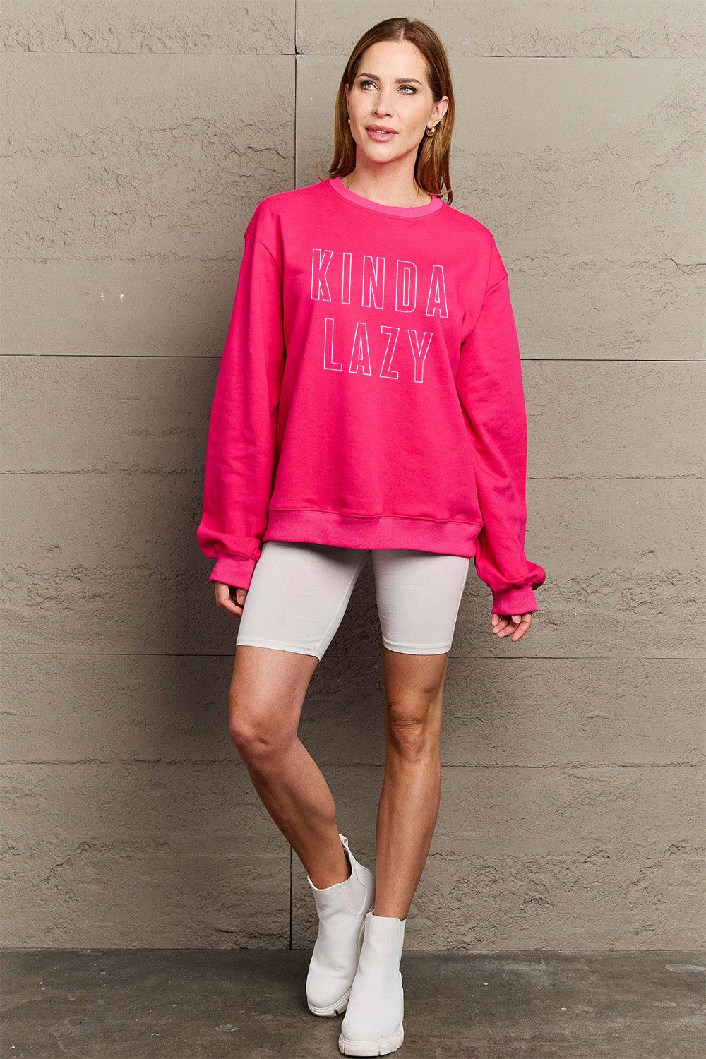 Simply Love Full Size KINDA LAZY Round Neck Sweatshirt Carauana Store