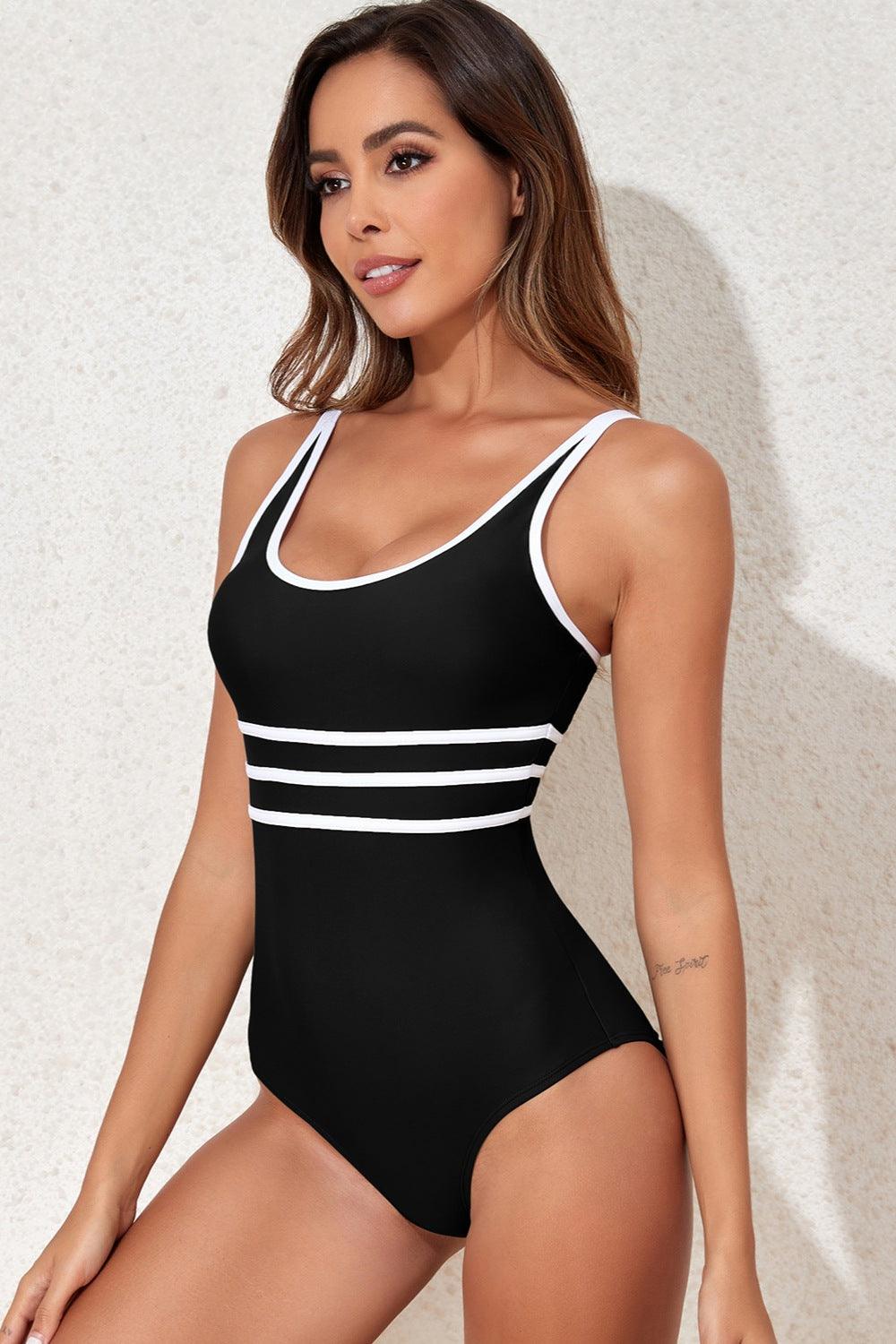 Contrast Trim Scoop Neck One-Piece Swimwear Carauana Store