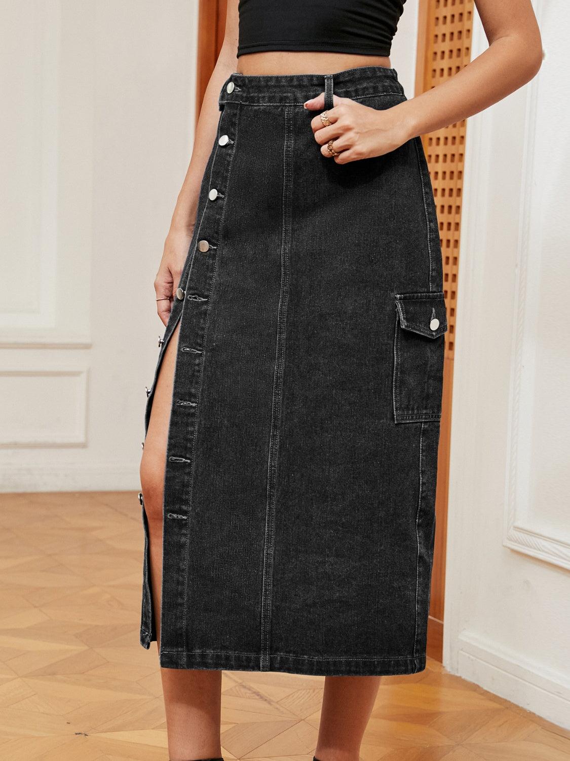 Button Down Denim Skirt Carauana Store