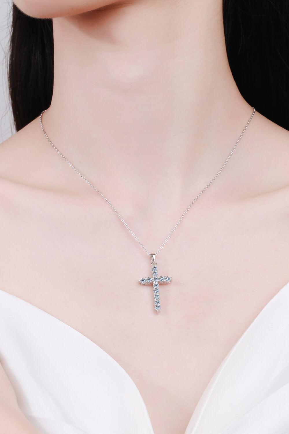 Adored 925 Sterling Silver Cross Moissanite Necklace Carauana Store