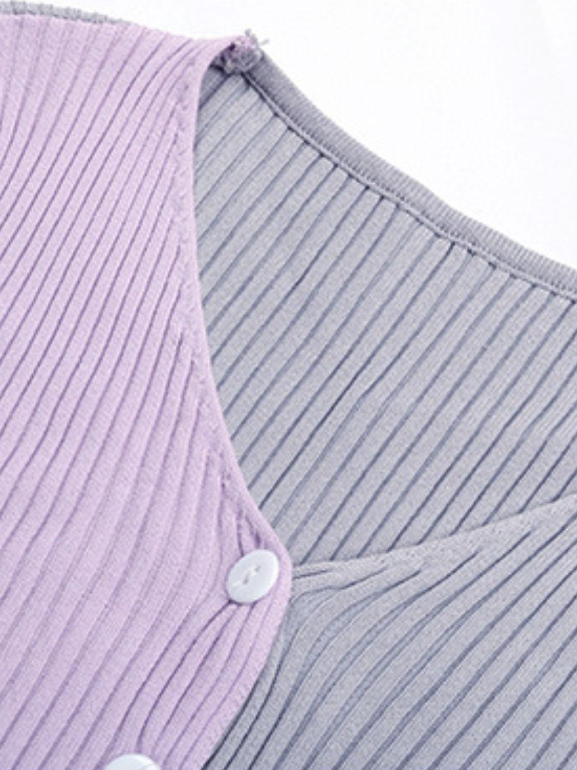 Perfee Contrast Button Up Long Sleeve Cardigan Carauana Store