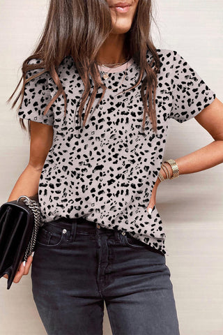 Apricot Cheetah Print O-neck Short Sleeve T Shirt