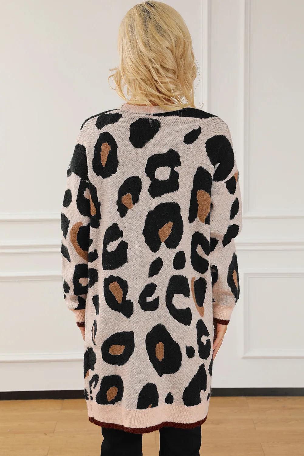Leopard Open Front Long Sleeve Cardigan Carauana Store